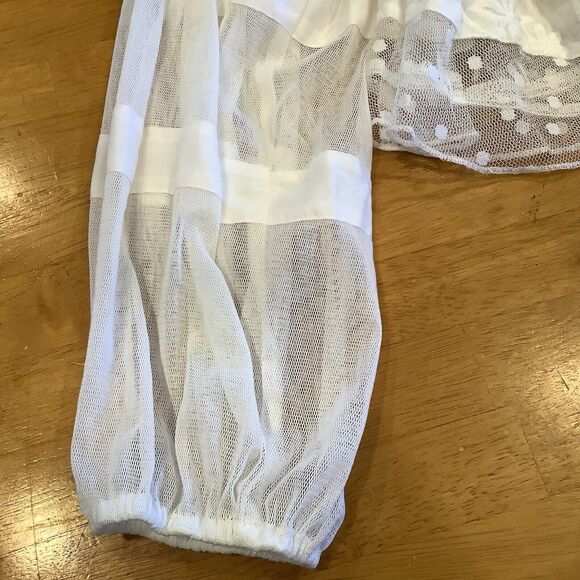 P Cill Cropped Blouse Top Size Small White Embroidered Flowers Lace Sheer NEW - Picture 8 of 13